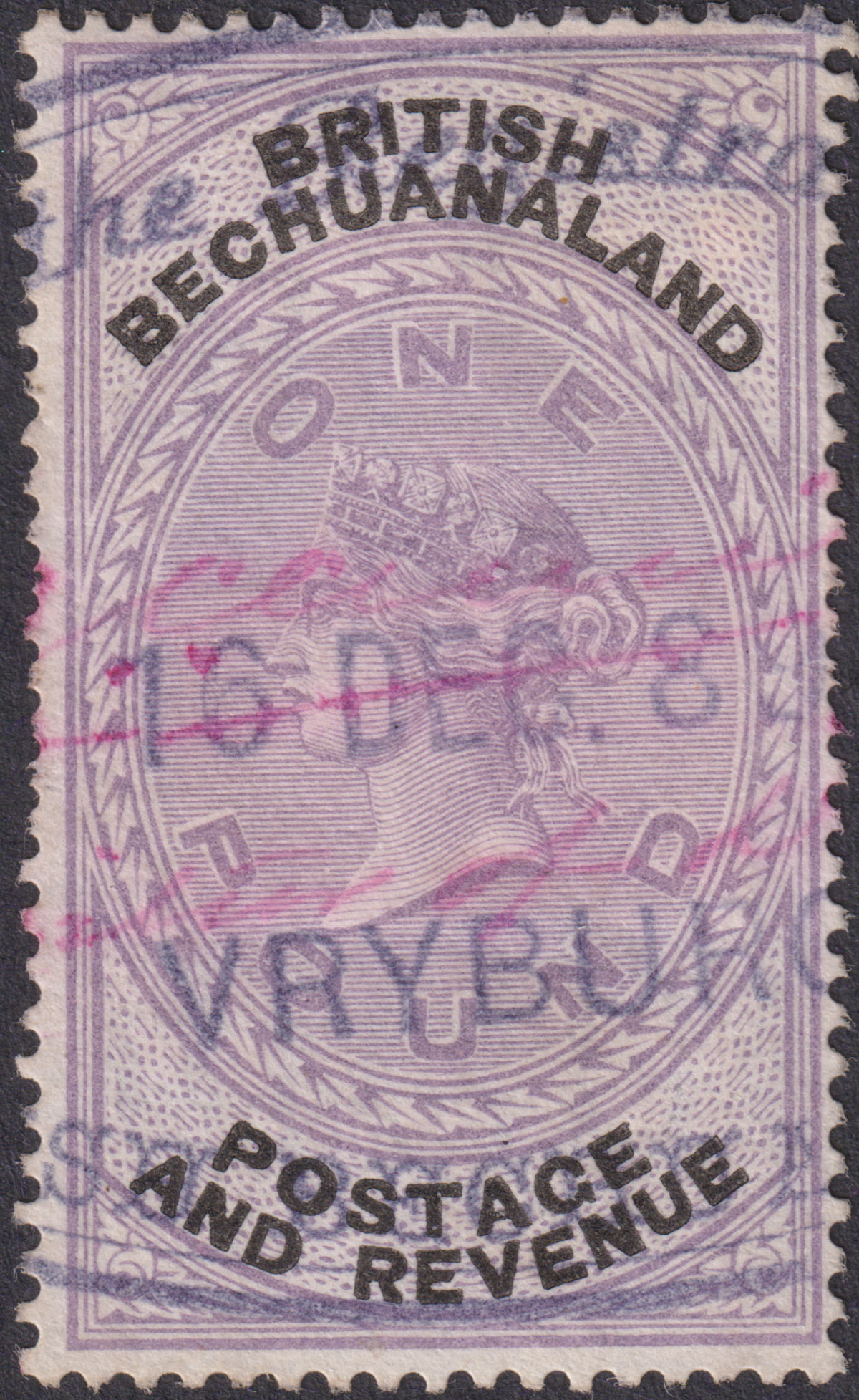British Bechuanaland 1888 QV £1 Lilac and Black Fiscally Used SG20 cat £50 as fc