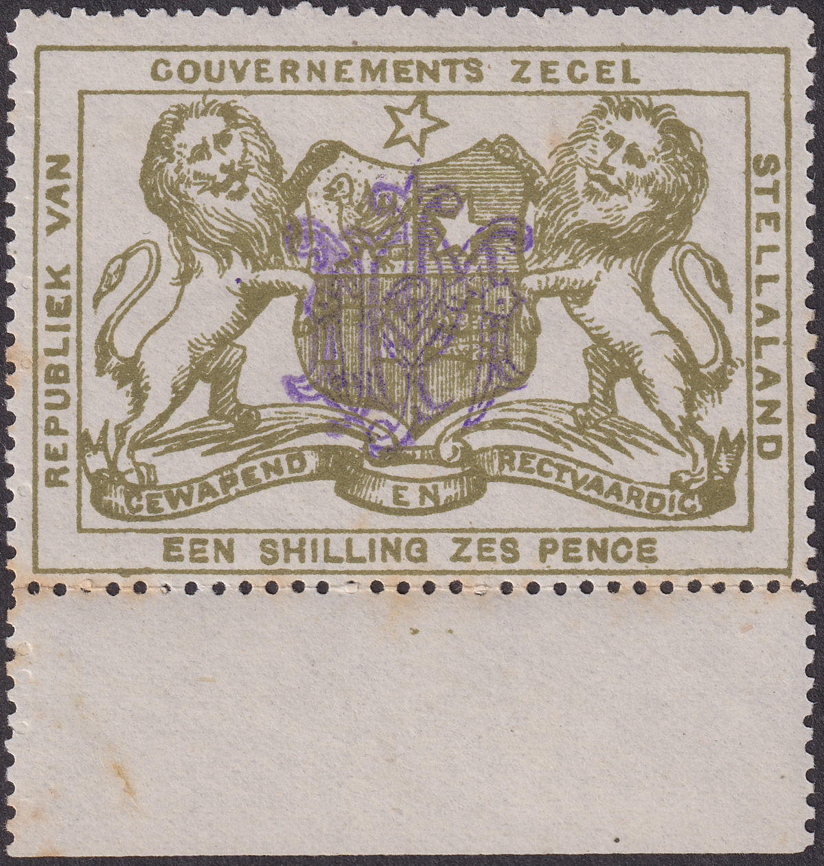 Bechuanaland Stellaland 1886 QV Revenue 1sh6d Olive-Green JPM Monogram Mint BF12