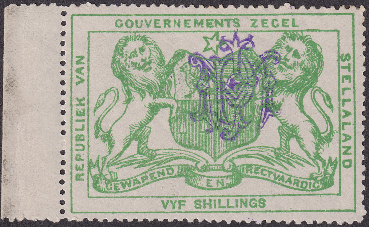 Bechuanaland Stellaland 1886 QV Revenue 5sh Green JPM Monogram Mint BF15
