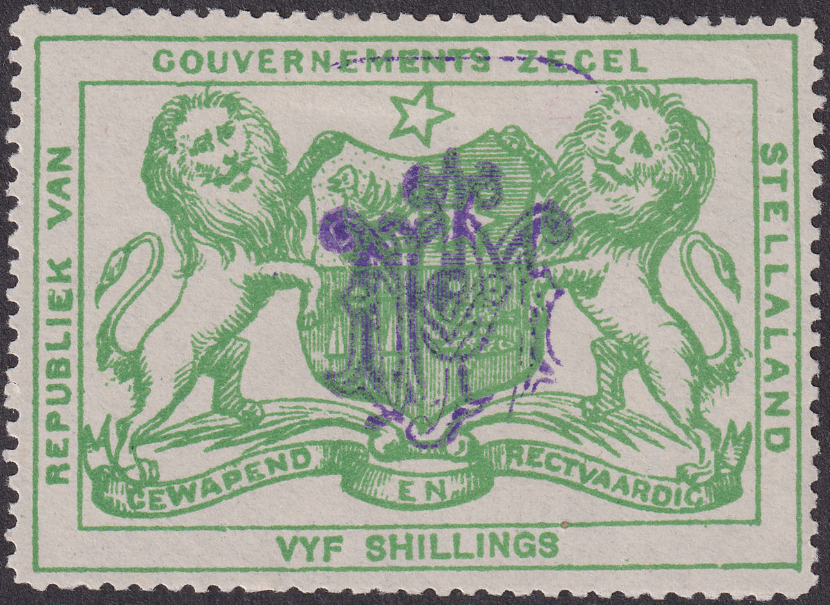 Bechuanaland Stellaland 1886 QV Revenue 5sh Green JPM Monogram Mint BF15