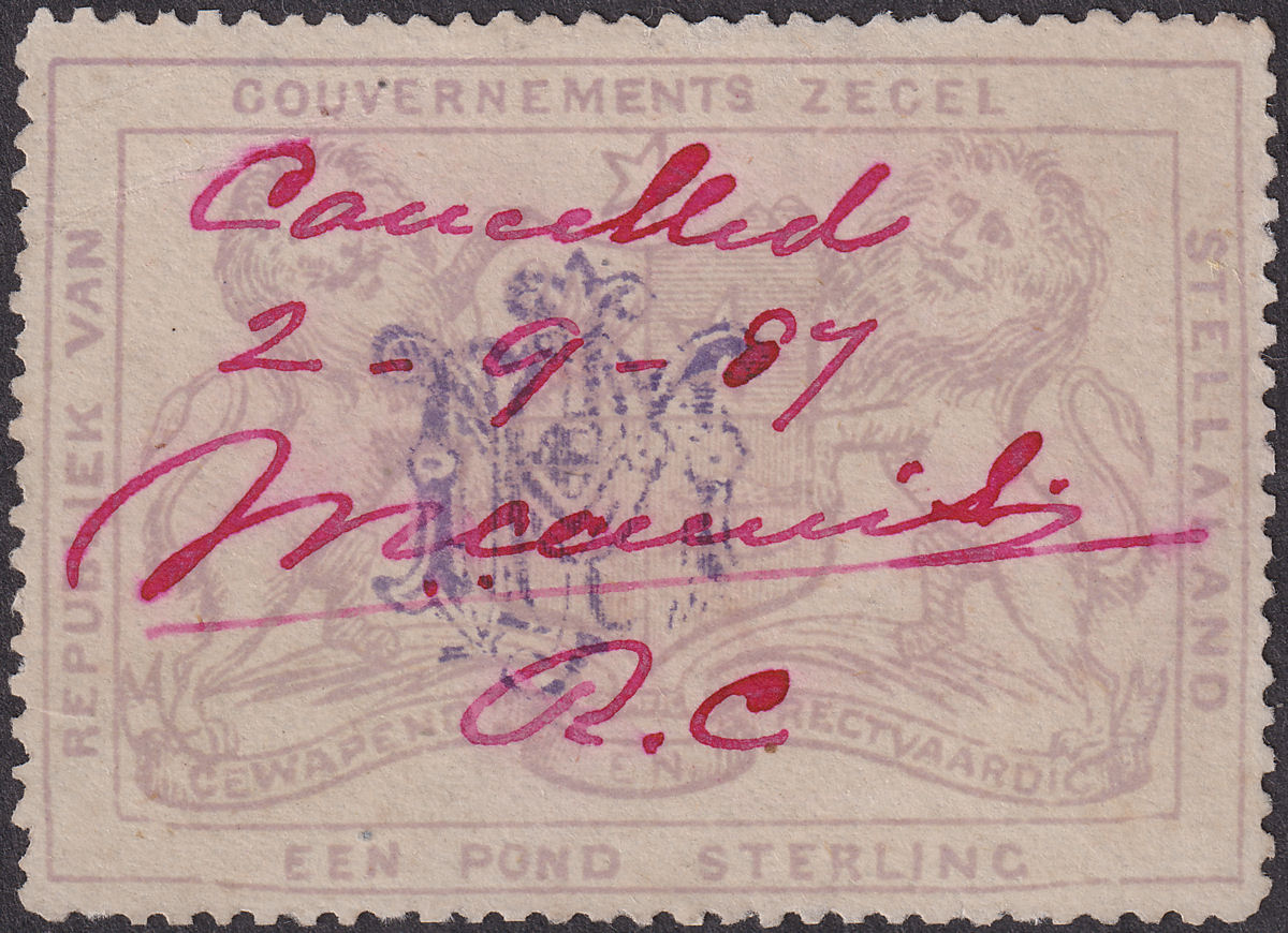 Bechuanaland Stellaland 1886 QV Revenue £1 Lilac JPM Monogram Used BF17