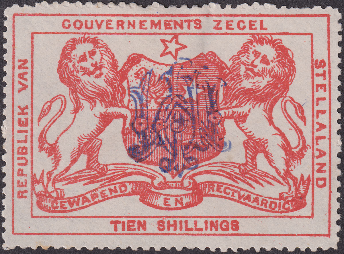 Bechuanaland Stellaland 1886 QV Revenue 10sh Verm JPM Monogram Invert Mint BF16b