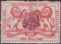 Bechuanaland Stellaland 1886 QV Revenue 10sh Verm JPM Monogram Invert Mint BF16b