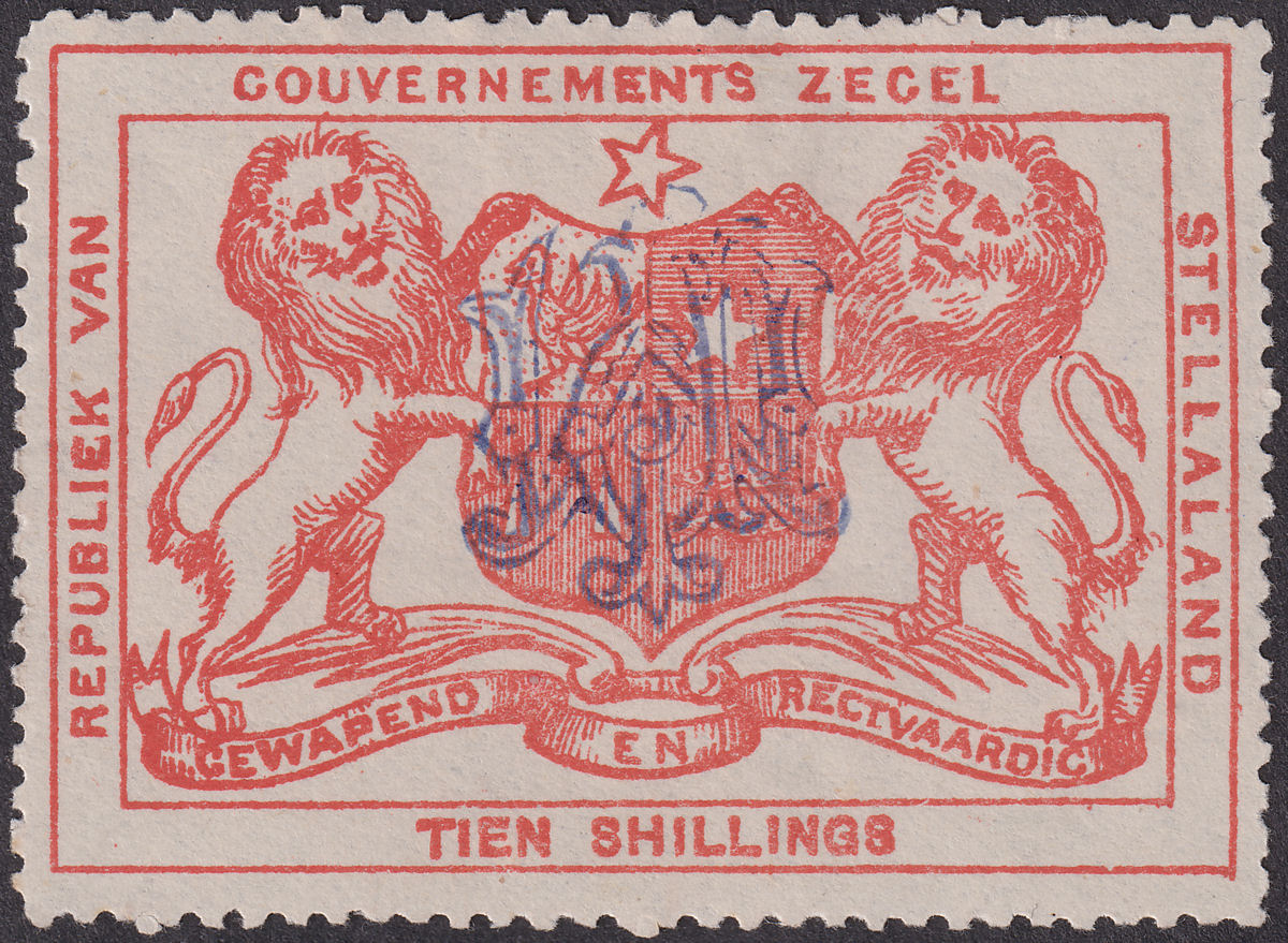 Bechuanaland Stellaland 1886 QV Revenue 10sh Verm JPM Monogram Invert Mint BF16b