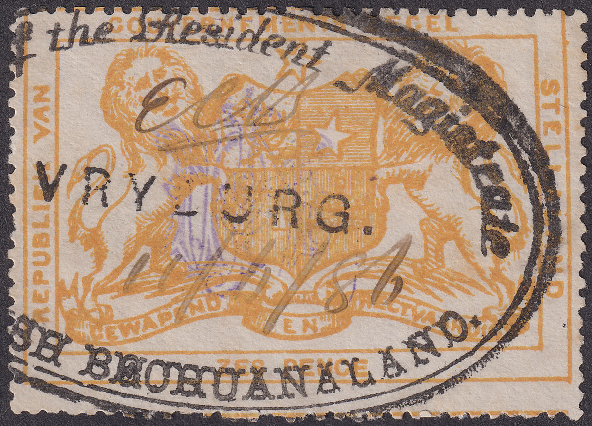 Bechuanaland Stellaland 1886 QV Revenue 6d Orange JPM Monogram Used BF10
