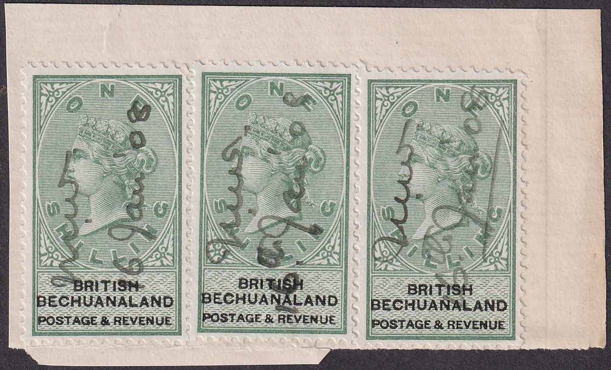 British Bechuanaland 1888 QV 1sh x 3 Fiscally Used on Piece SG15 Revenue