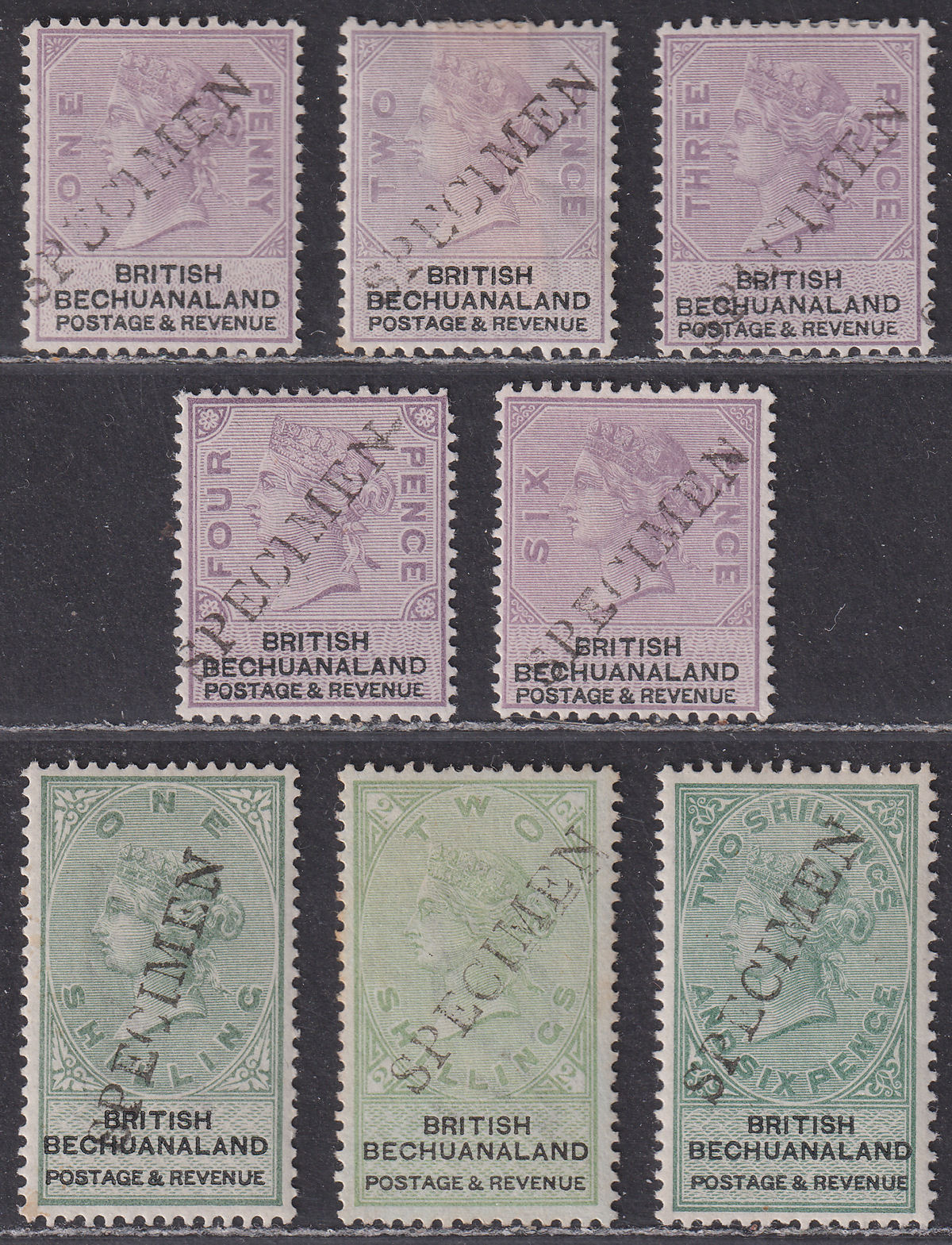 British Bechuanaland 1888 QV SPECIMEN Opt Set to 2sh6d Mint / Unused SG10s-17s