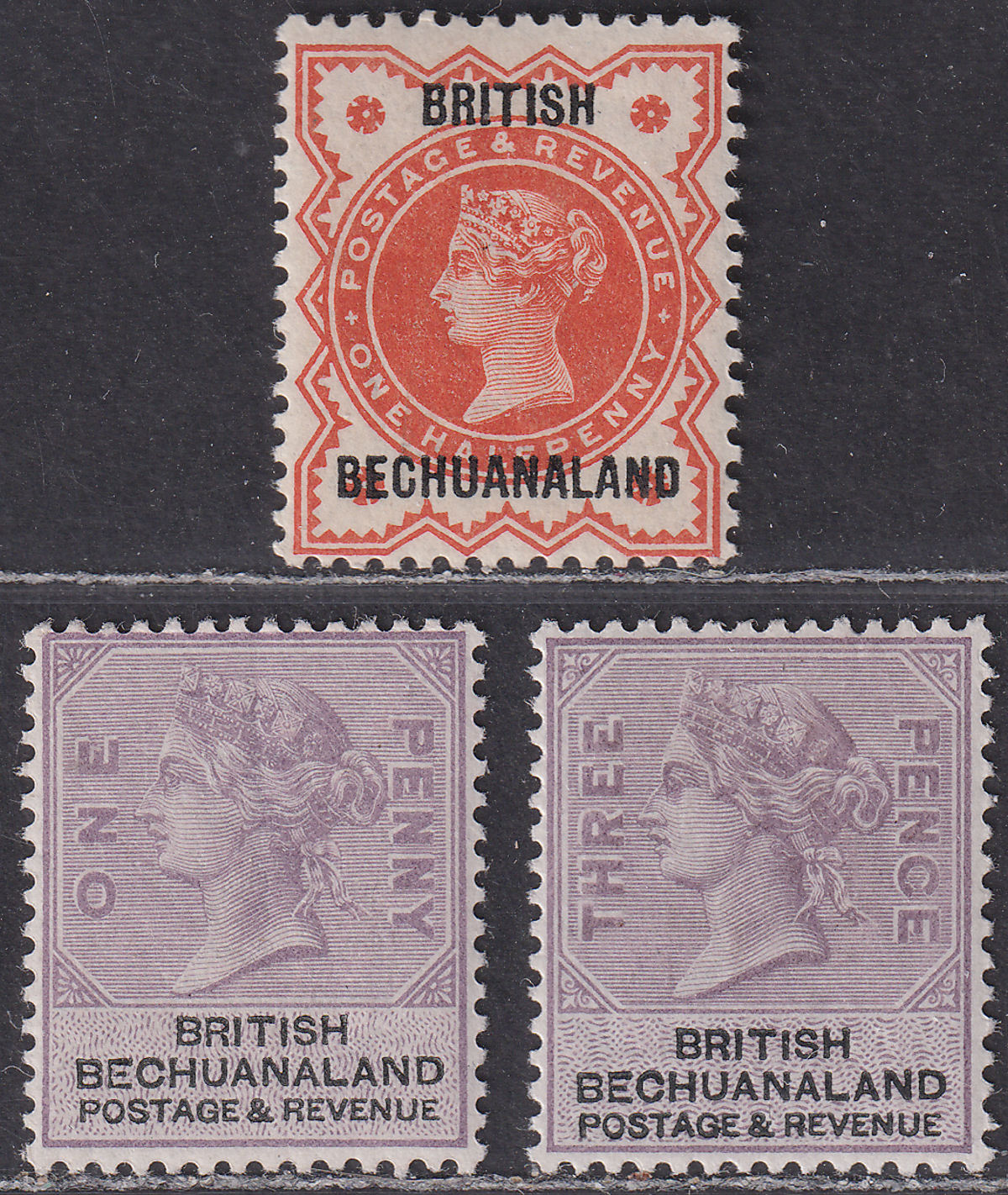 British Bechuanaland 1888 QV ½d Overprint, 1d, 3d Mint cat £40