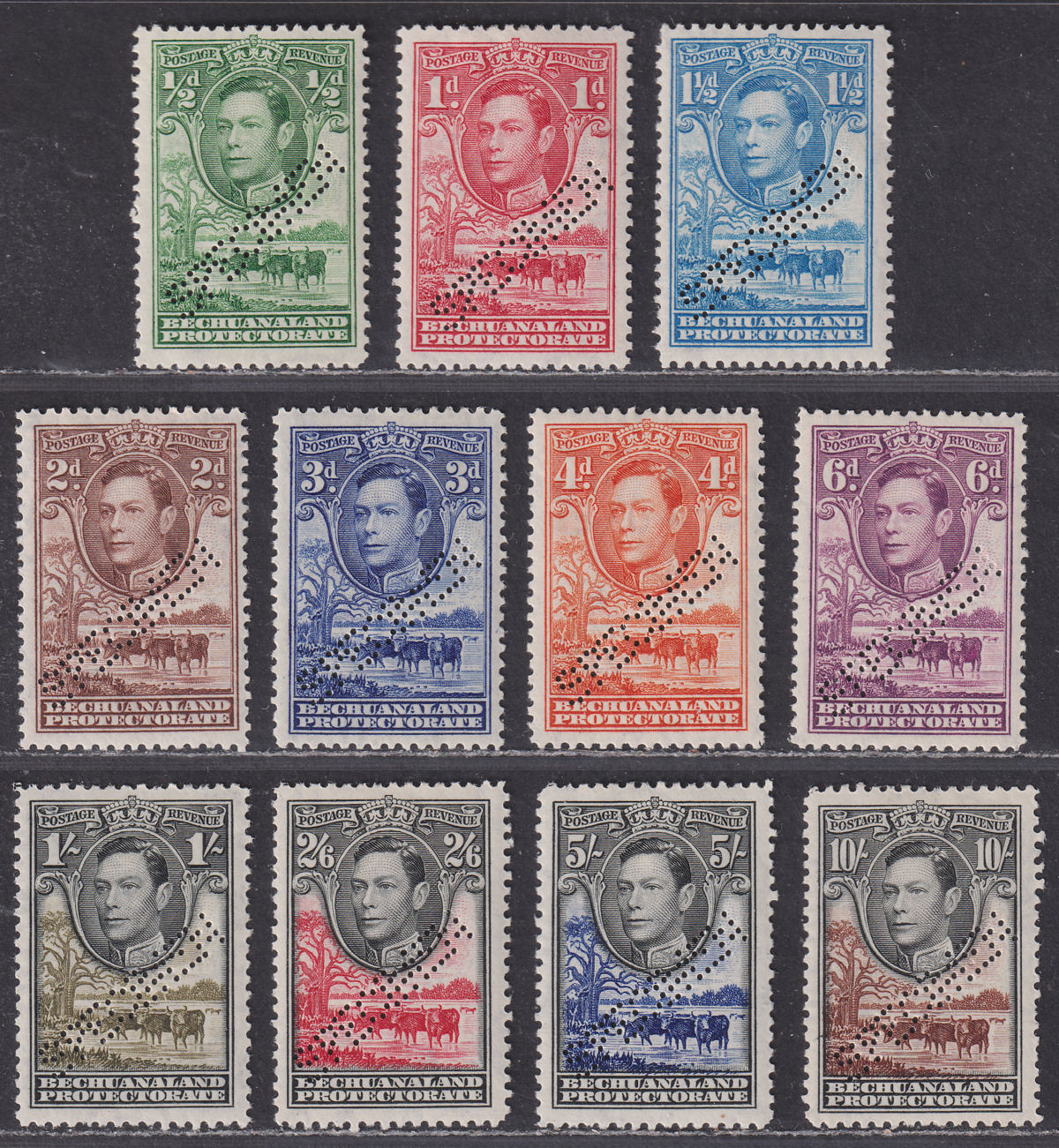 Bechuanaland Protectorate 1938 KGVI SPECIMEN Perf Set Mint SG118s-128s cat £375