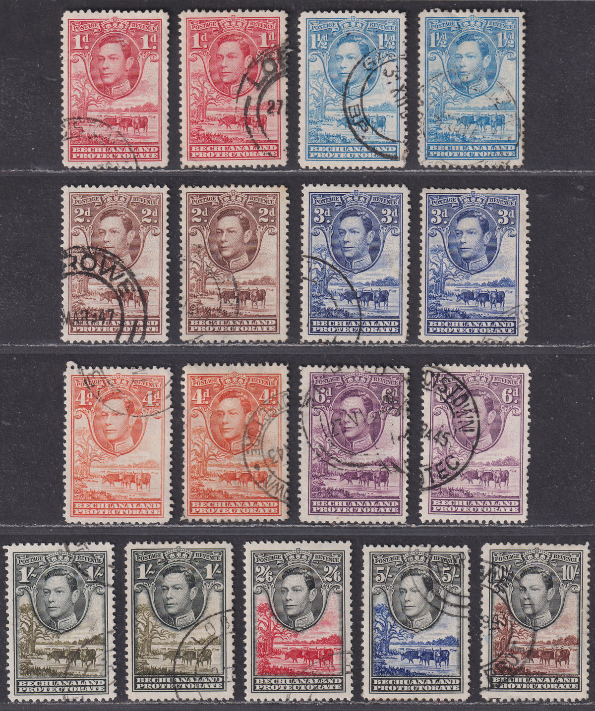 Bechuanaland Protectorate 1938 KGVI Baobab Tree Part Set to 10sh Used cat £110