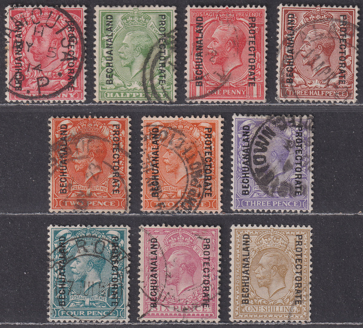Bechuanaland Protectorate 1912-24 KGV Overprint Selection to 1sh Used