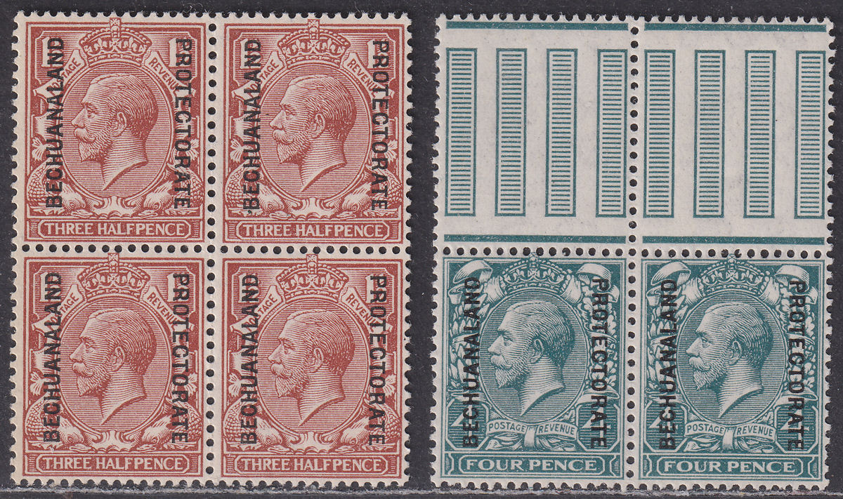 Bechuanaland Protectorate 1913 KGV 1½d Block of 4, 4d Pair UM Mint SG75 SG80 MNH