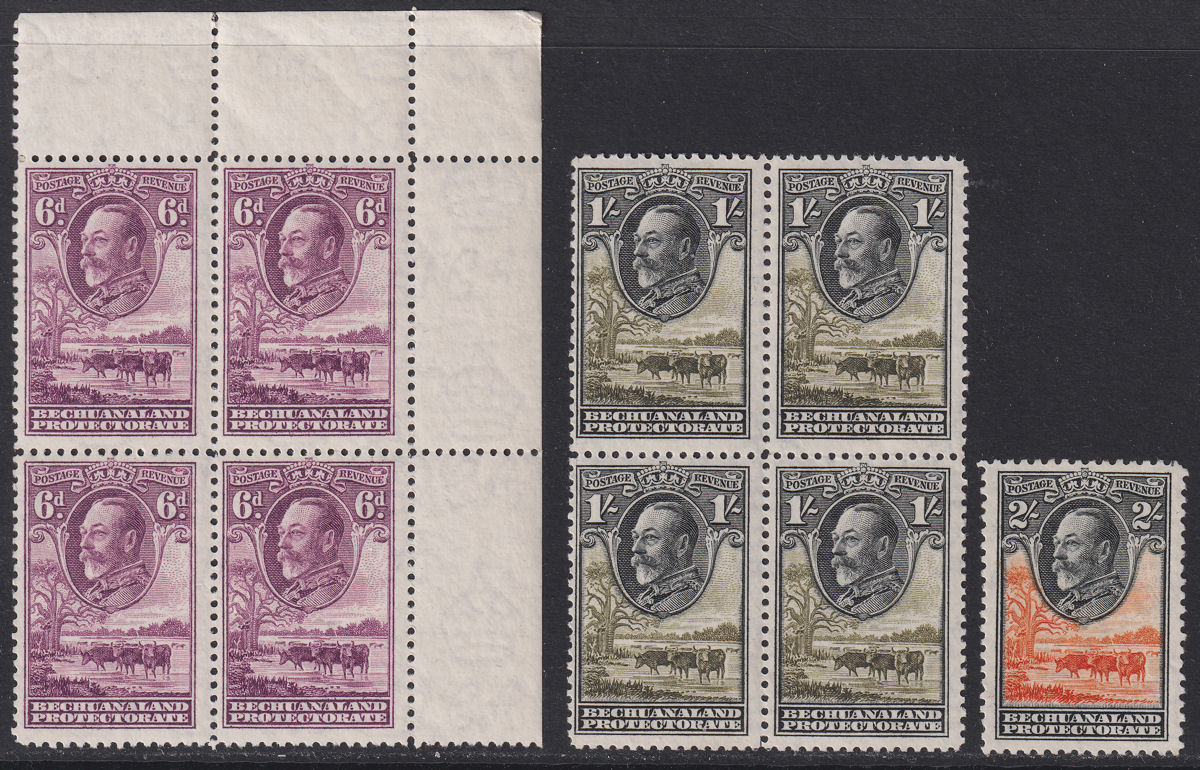 Bechuanaland Protectorate 1932 KGV Baobab Tree 6d, 1sh Blocks, 2sh Mint