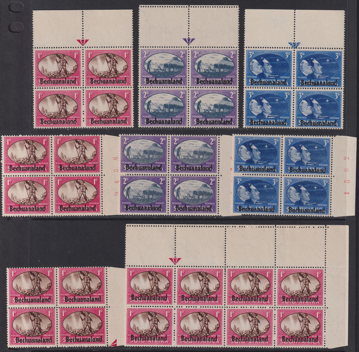 Bechuanaland Protectorate 1945 Victory Overprint Block Sets Mint inc Barbed Wire