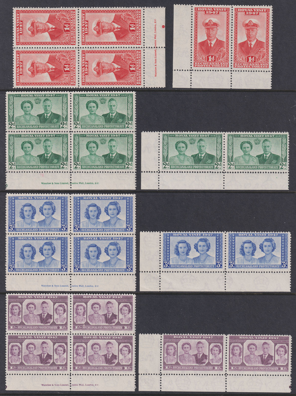 Bechuanaland Protectorate 1947 KGVI Royal Visit Block Sets UM Mint SG132-135