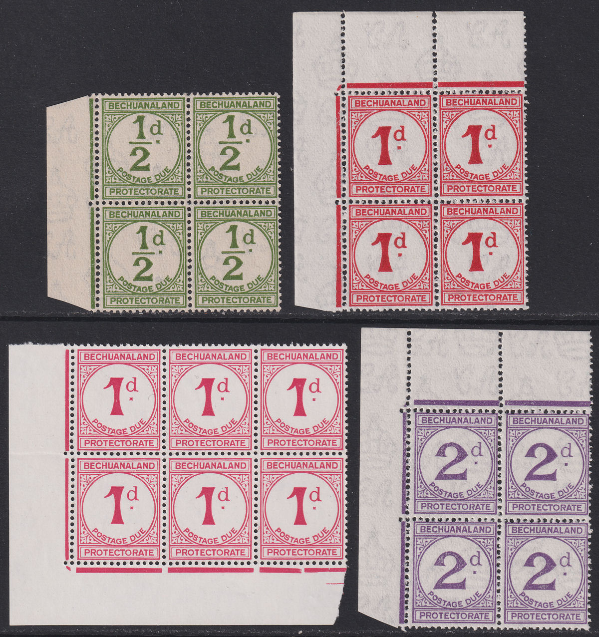 Bechuanaland Protectorate 1932 Postage Due Block Set Mint SG D4-D6 c£80 ordinary