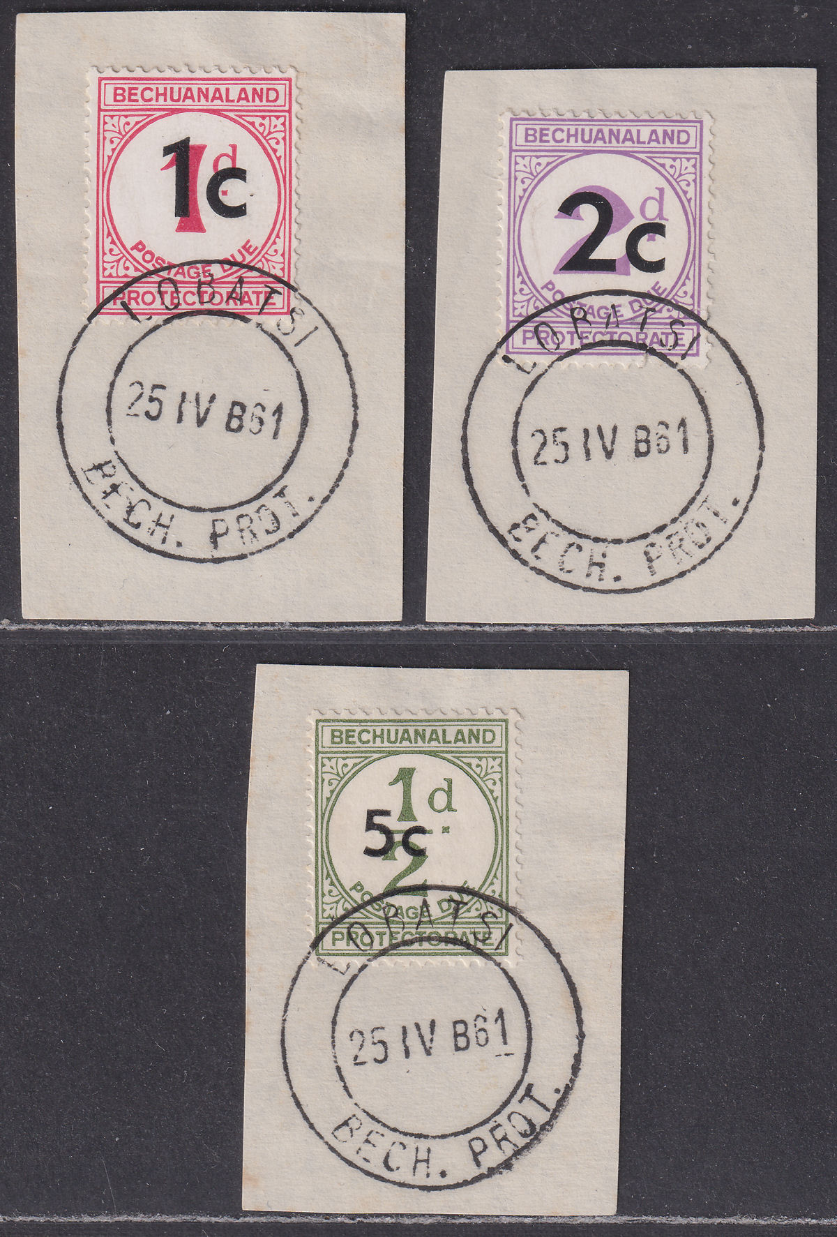 Bechuanaland Protectorate 1961 QEII Postage Due Surch Set Used SG D7a-D9 LOBATSI