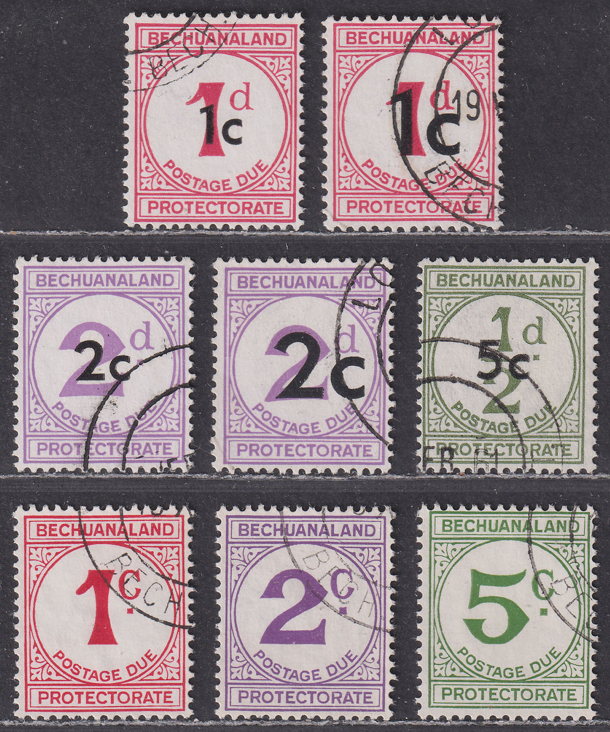 Bechuanaland Protectorate 1961 QEII Postage Due Sets Used SG D7-D9 SG D10-12