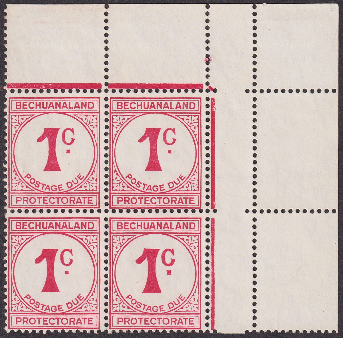Bechuanaland Protectorate 1961 Postage Due 1c Bold c Var Unused SG D10a no gum