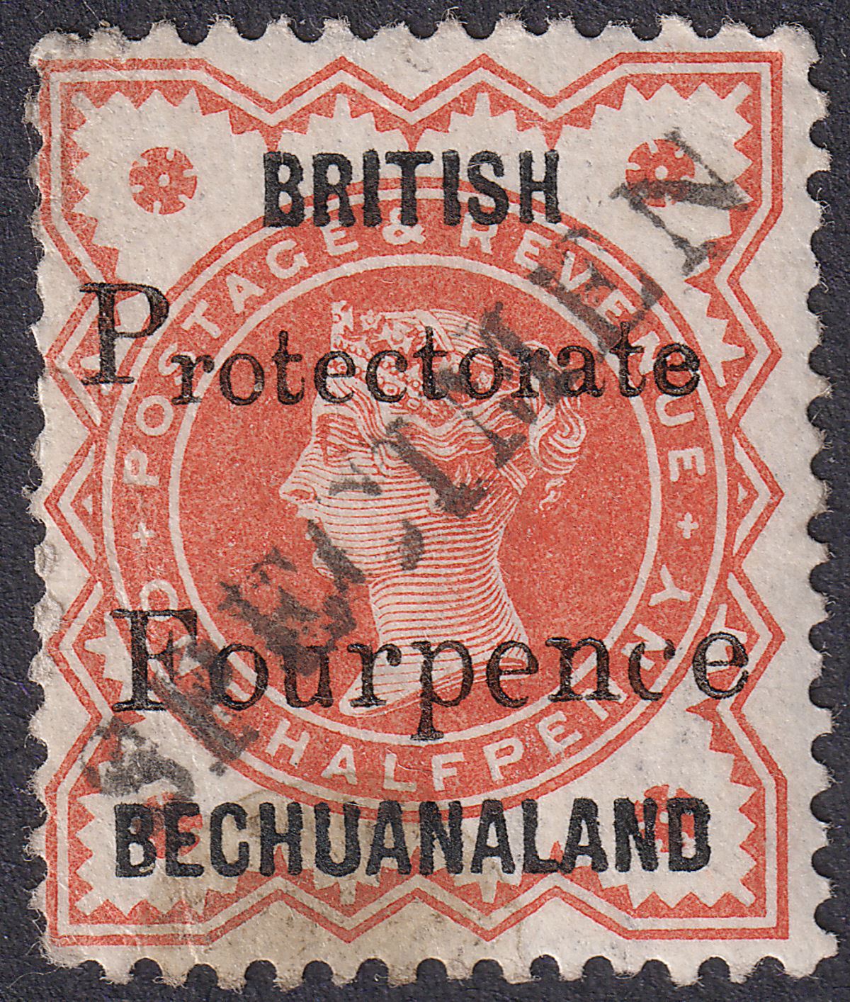 Bechuanaland Protectorate 1889 QV SPECIMEN Overprint  4d on ½d SG53s FAULTY