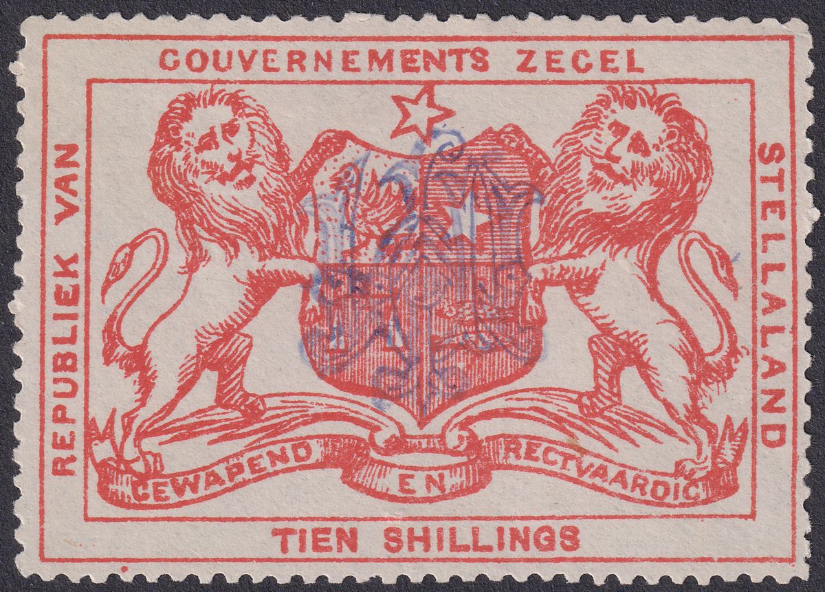 Bechuanaland 1884 QV Stellaland Revenue 10sh Vermilion JPM Monogram Inv Opt Mint