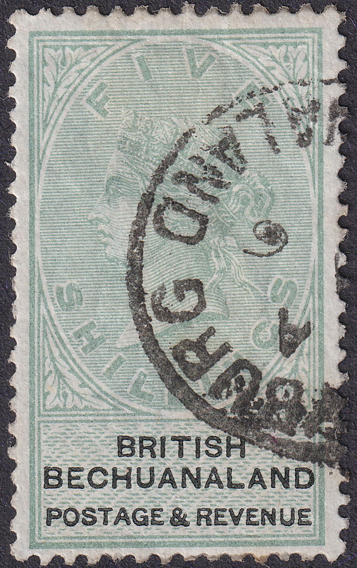 British Bechuanaland 1888 QV 5sh Green and Black Used SG18 cat £200