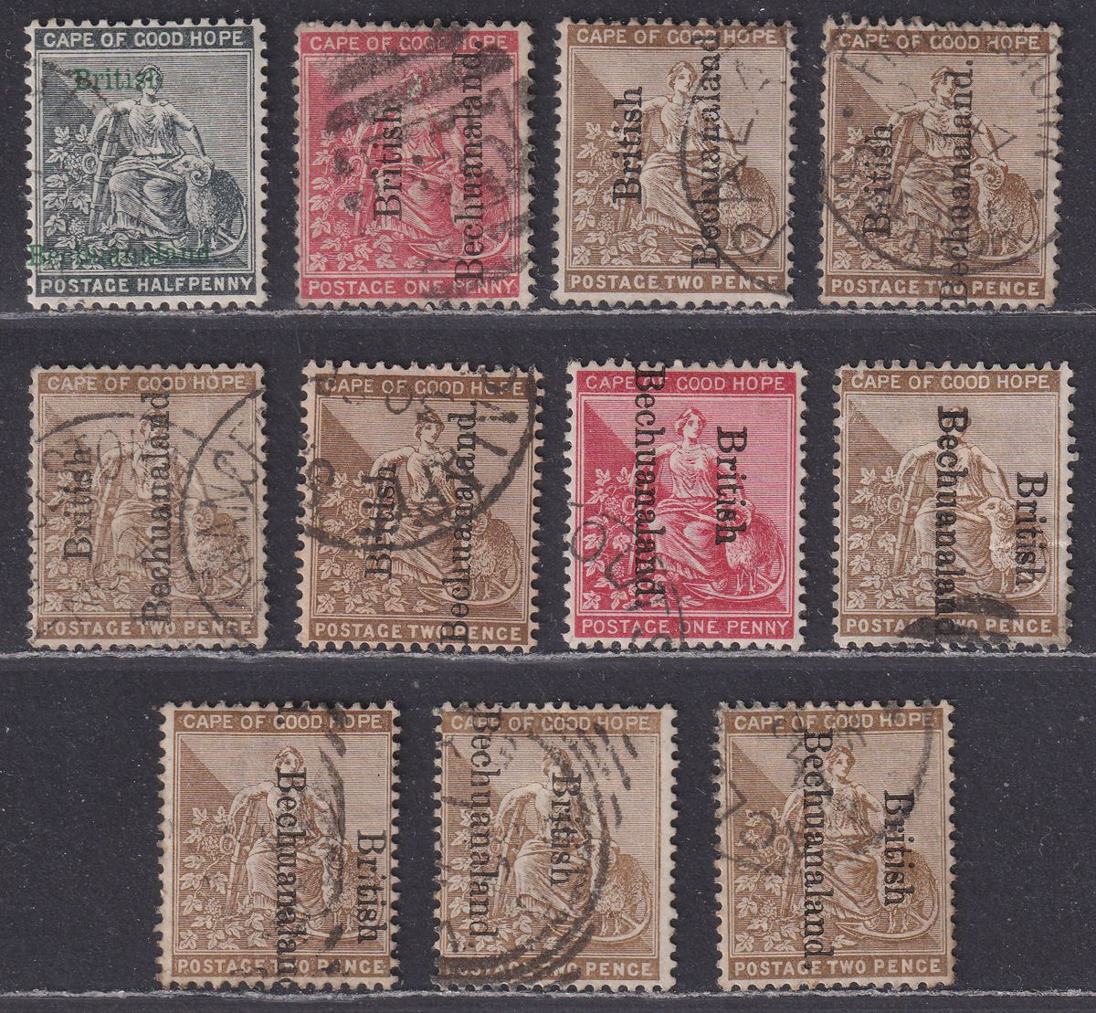 British Bechuanaland 1888-95 Queen Victoria Selection Used reading up and down