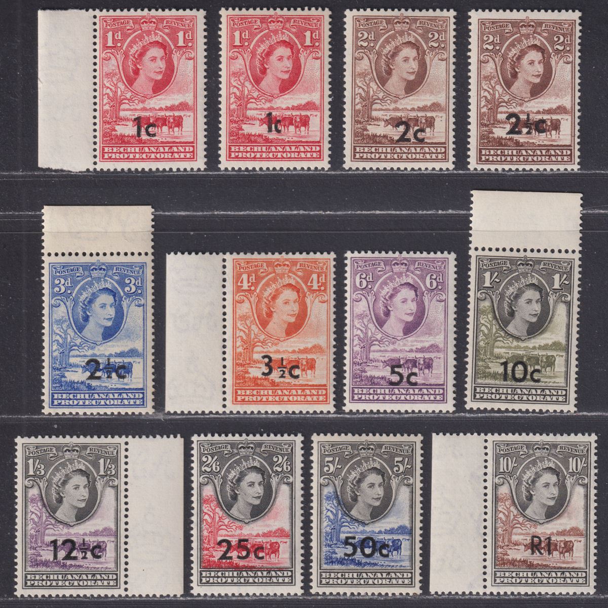 Bechuanaland Protectorate 1961 QEII Surcharge Set Mint SG157-167b cat £60