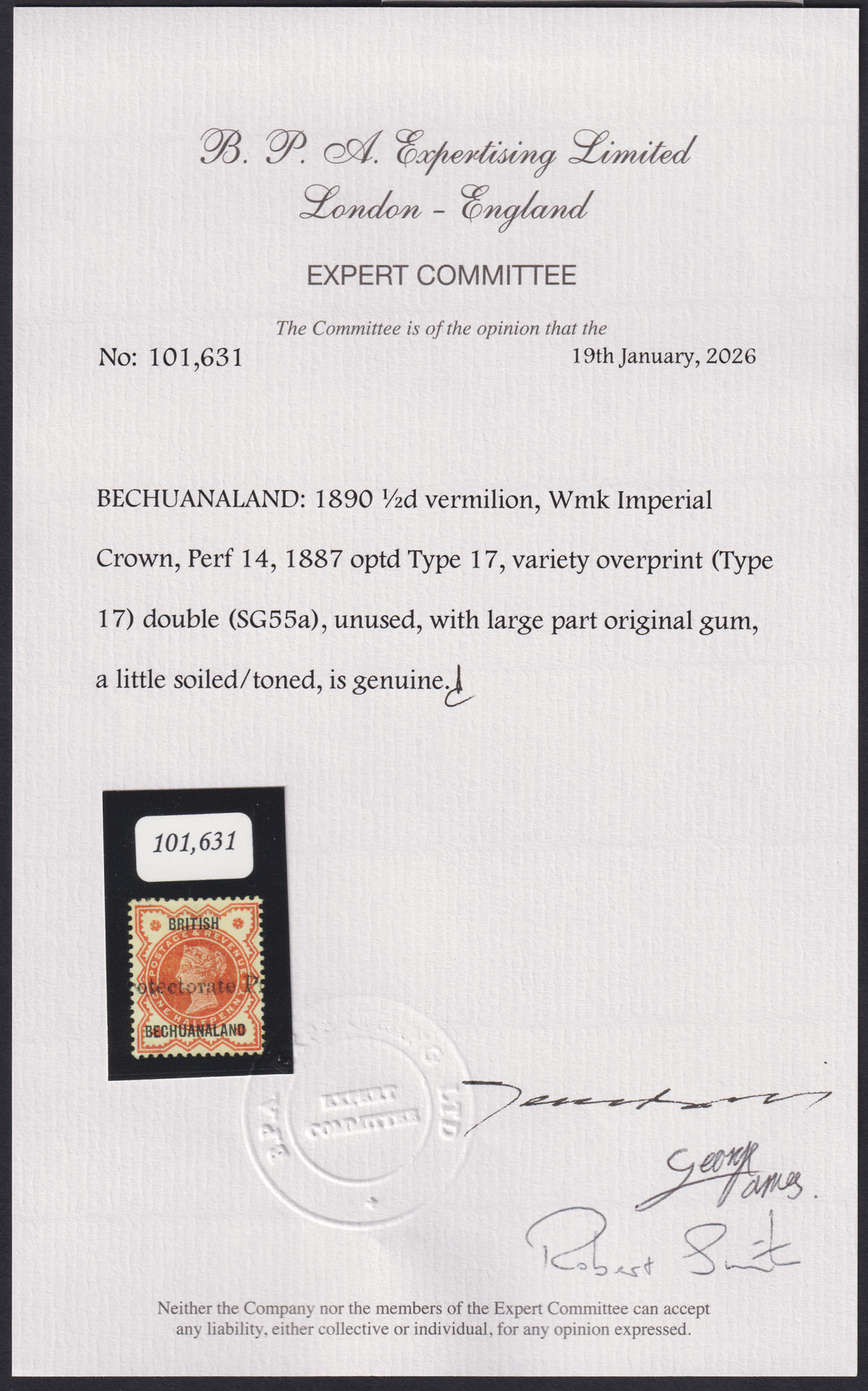 Bechuanaland Protectorate 1890 QV Opt Double ½d Type 17 Mint SG55a cat £1600