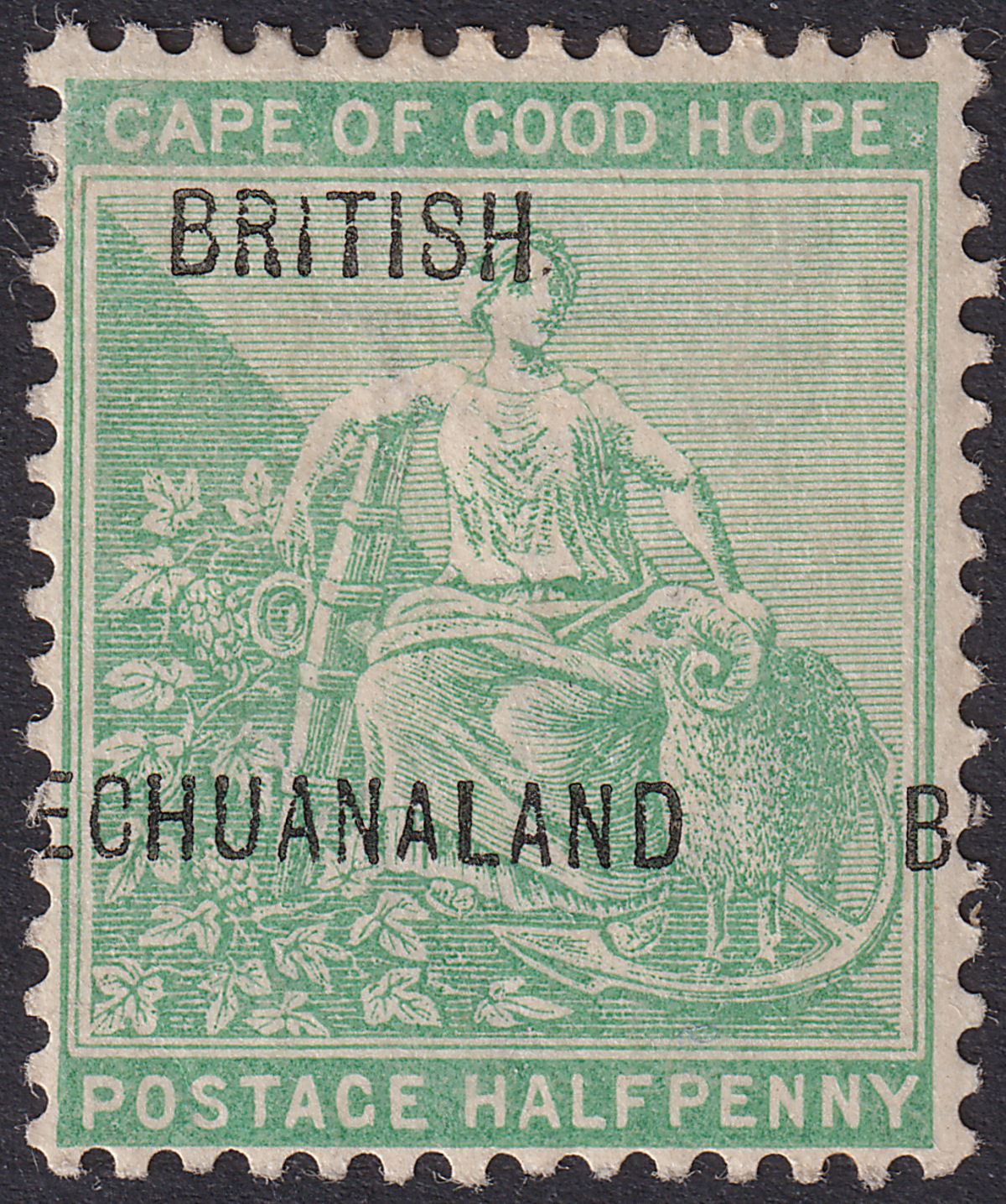 Bechuanaland Protectorate 1897 QV ½d Yellow-Green Misplaced Overprint Mint SG58