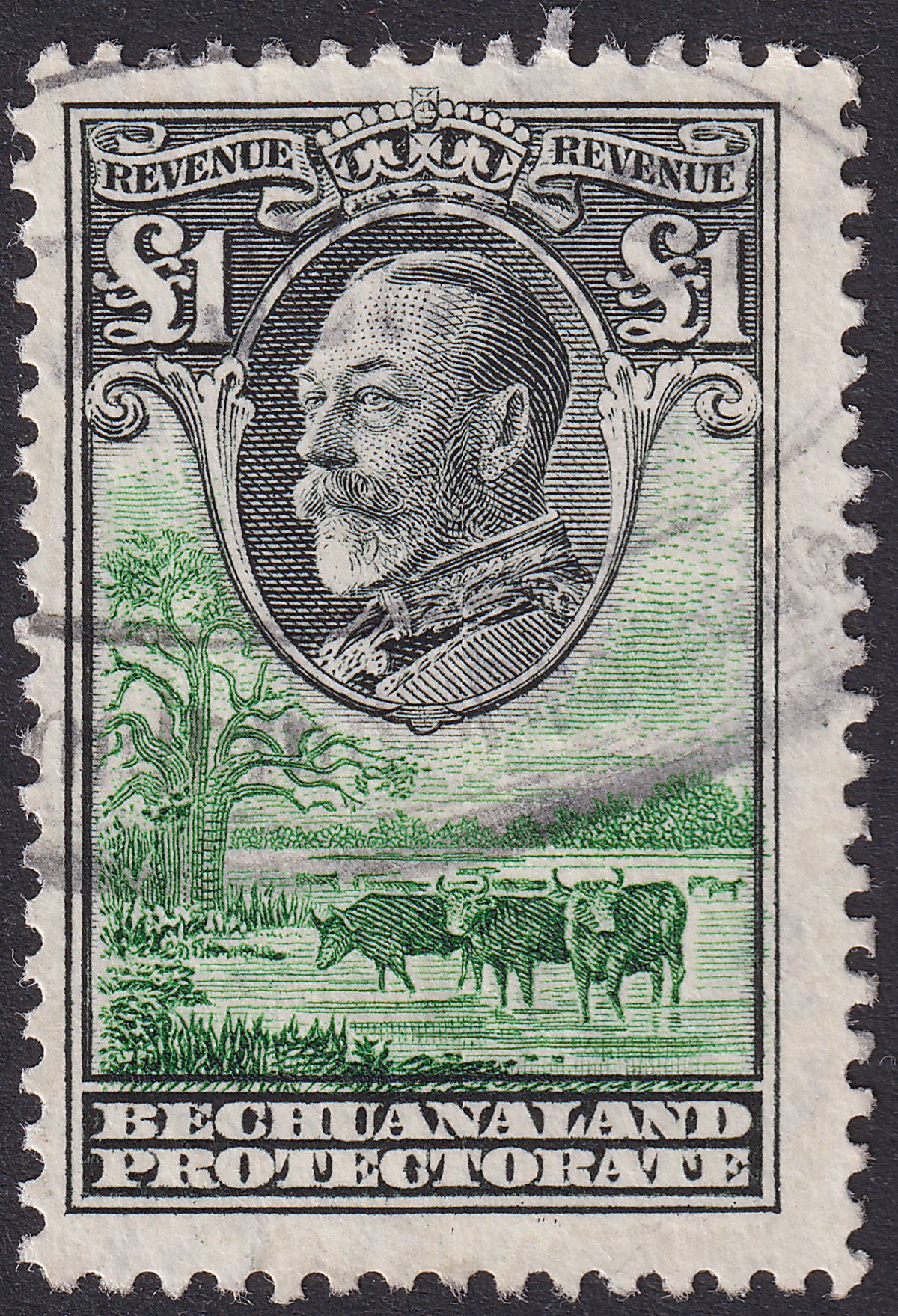 Bechuanaland Protectorate 1932 KGV Revenue £1 Slate-Black + Green Used BF65