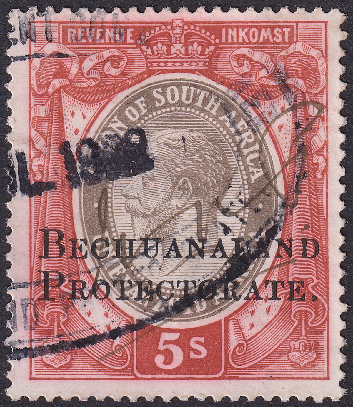 Bechuanaland Protectorate 1922 KGV 5sh Overprint South Africa Revenue Used BF33