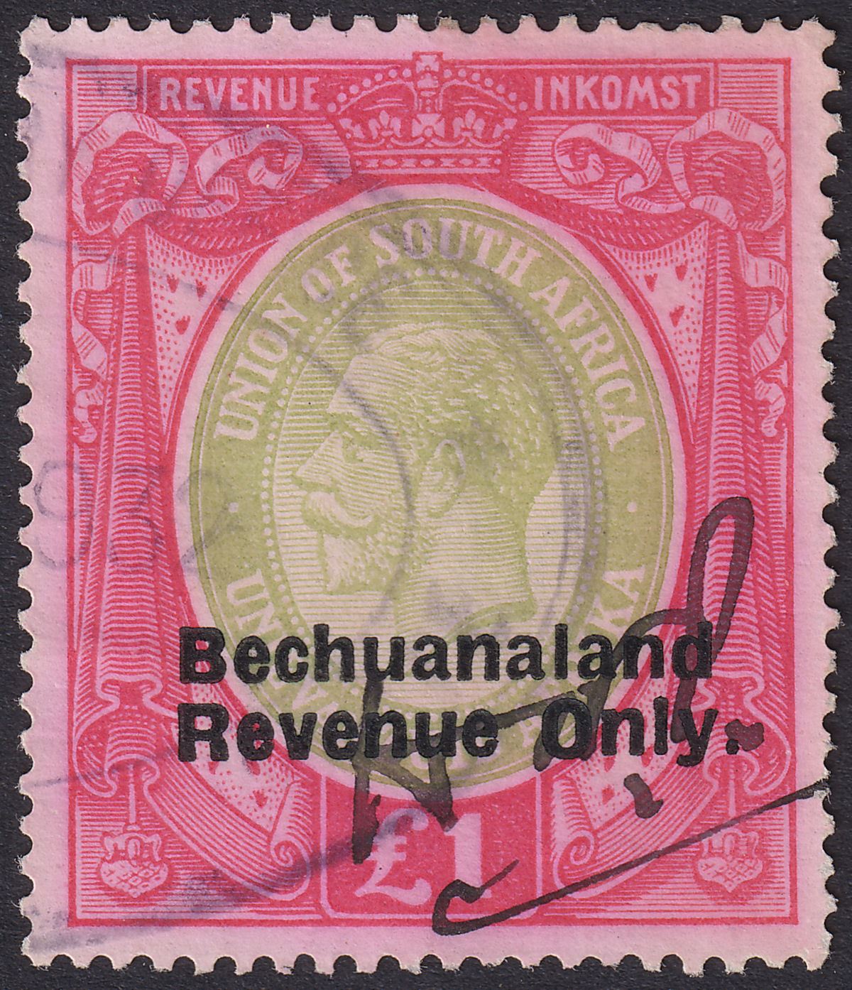 Bechuanaland Protectorate 1932 KGV £1 Opt South Africa Revenue Only Used BF53