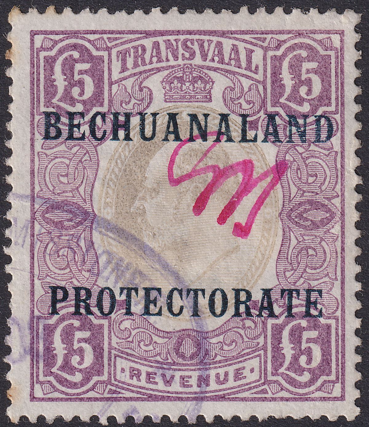 Bechuanaland Protectorate 1904 KEVII Opt on Transvaal Revenue £5 Used BF21