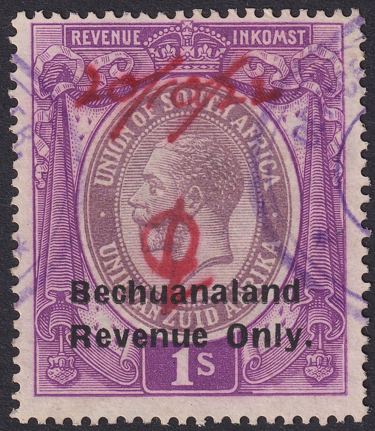 Bechuanaland Protectorate 1922 KGV 1sh Opt South Africa Revenue Only Used BF43