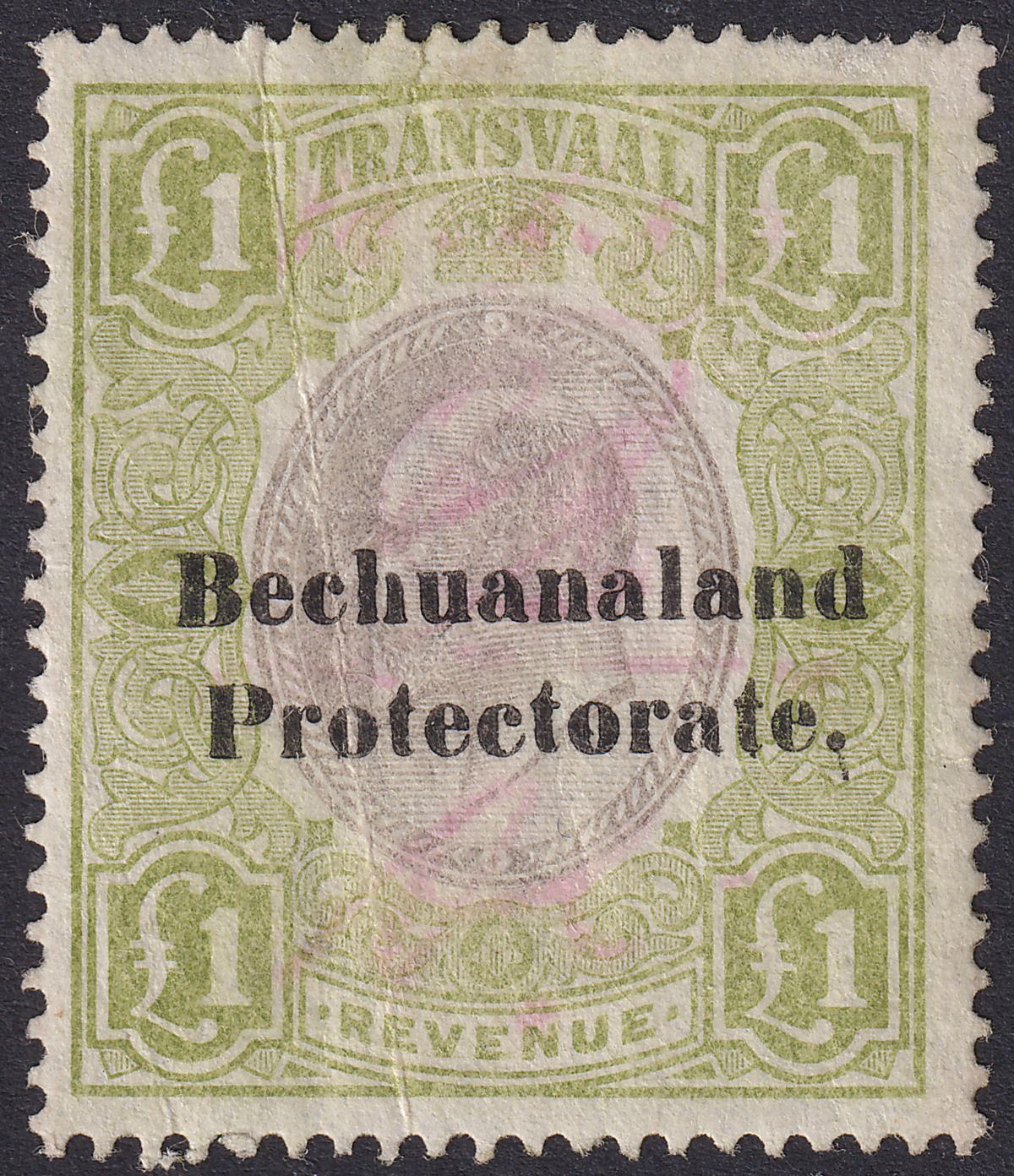 Bechuanaland Protectorate 1904 KEVII Opt on Transvaal Revenue £1 Used BF17 fault