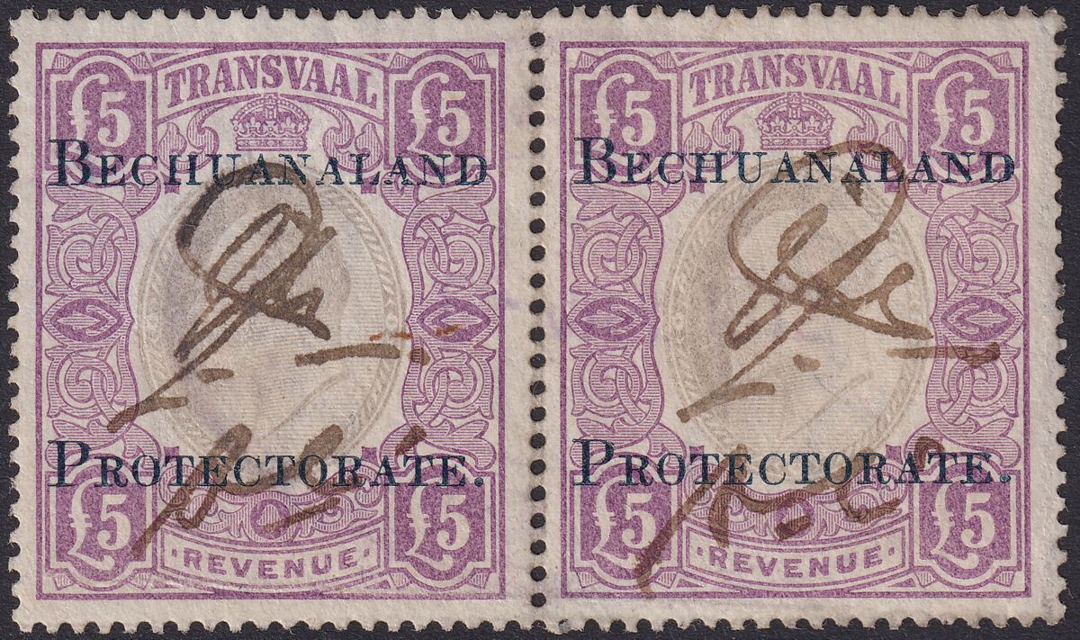 Bechuanaland Protectorate 1904 KEVII Opt on Transvaal Revenue £5 Pair Used BF18