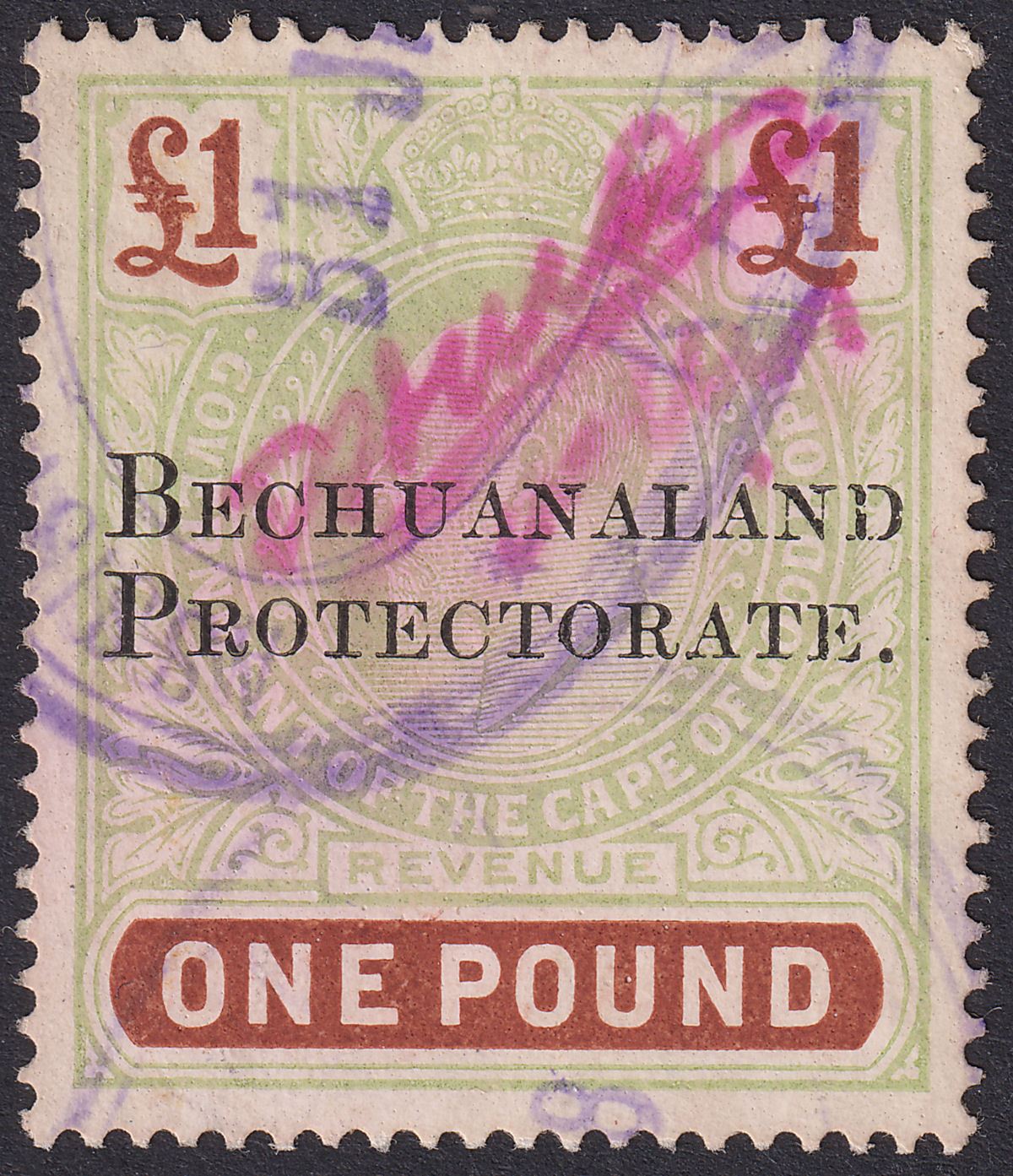 Bechuanaland Protectorate 1913 KEVII Opt Cape of Good Hope Revenue £1 Used BF26