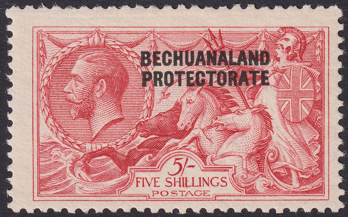 Bechuanaland Protectorate 1920 KGV Seahorse 5sh Carmine Bradbury Mint SG89 c£110