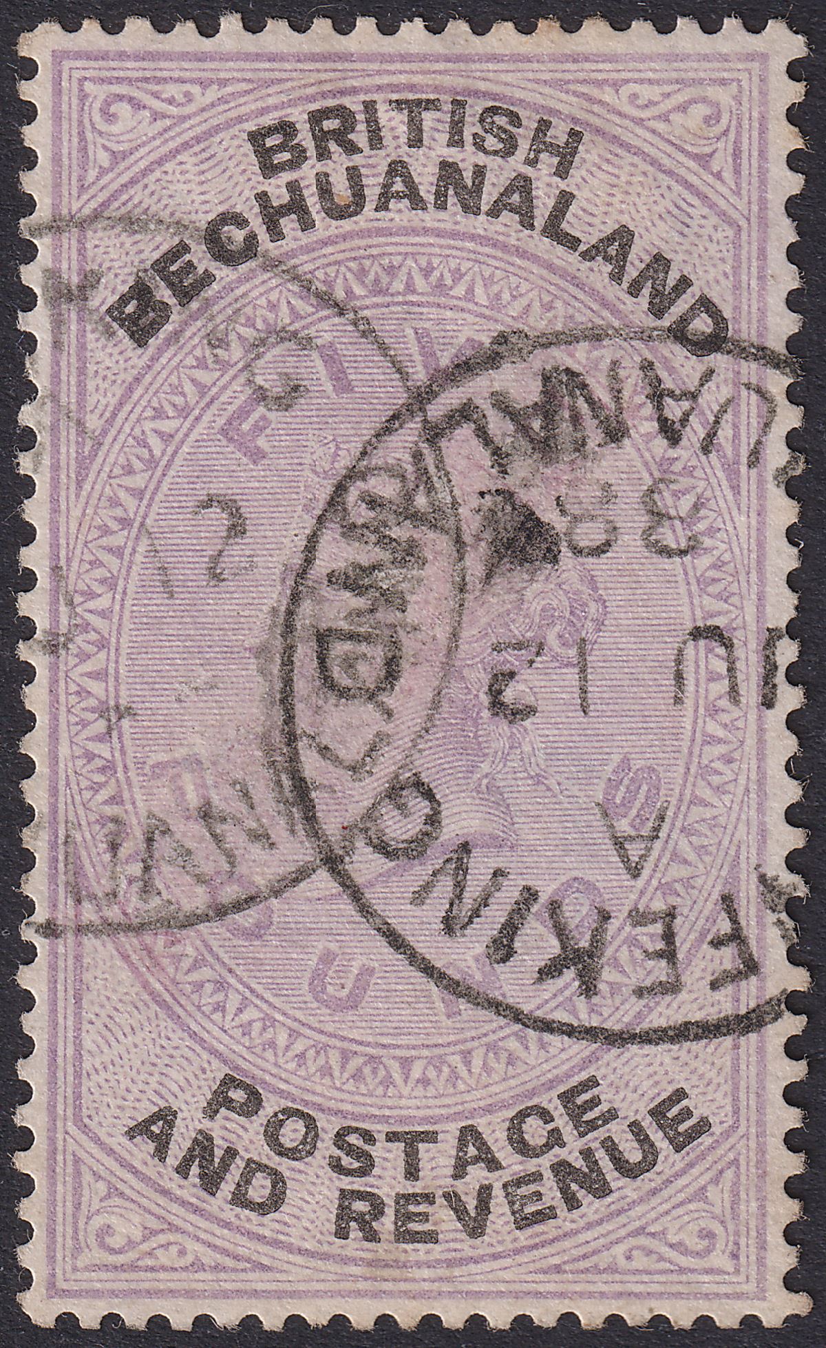 British Bechuanaland 1888 QV £5 Lilac + Black Used* SG21 with Bogus ...