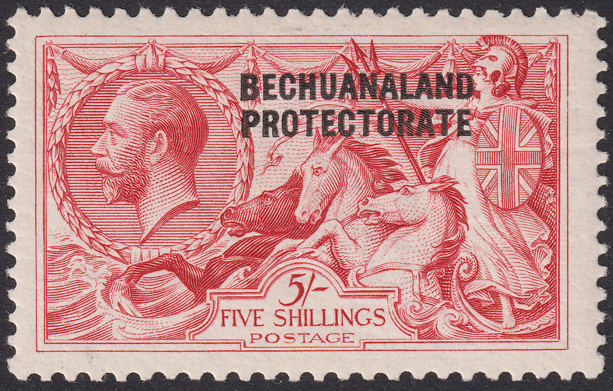 Bechuanaland Protectorate 1920 KGV Seahorse 5sh Carmine Bradbury Mint SG89 c£110