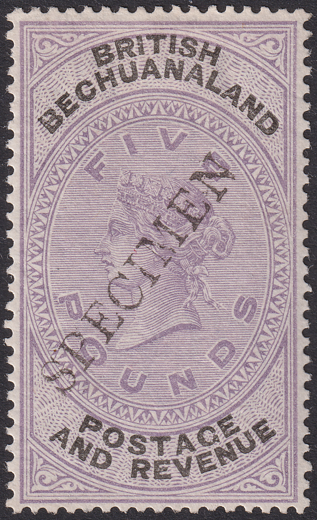 British Bechuanaland 1888 QV SPECIMEN Overprint £5 Lilac and Black Mint SG21s