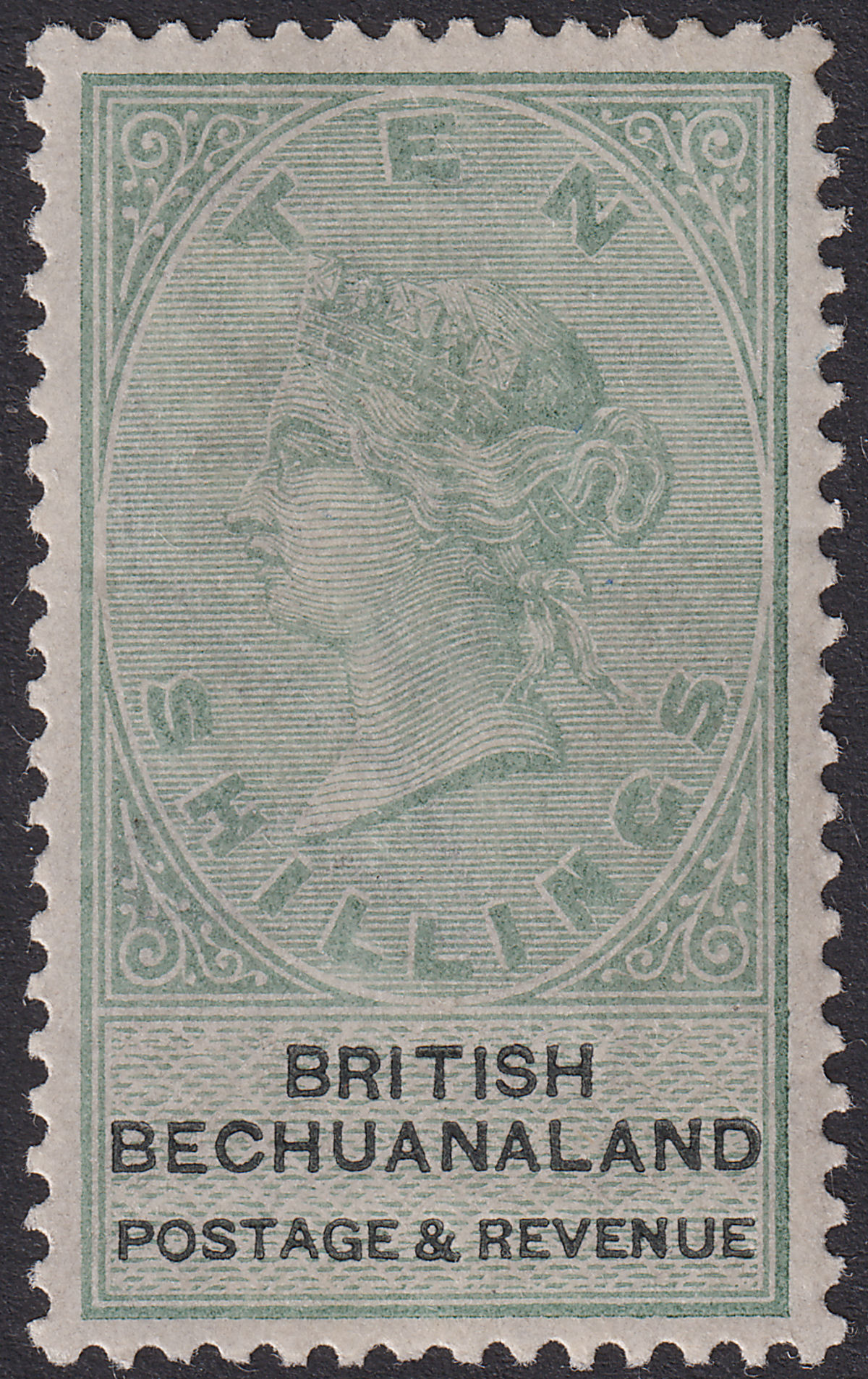 British Bechuanaland 1888 QV 10sh Green and Black Mint SG19 cat £275