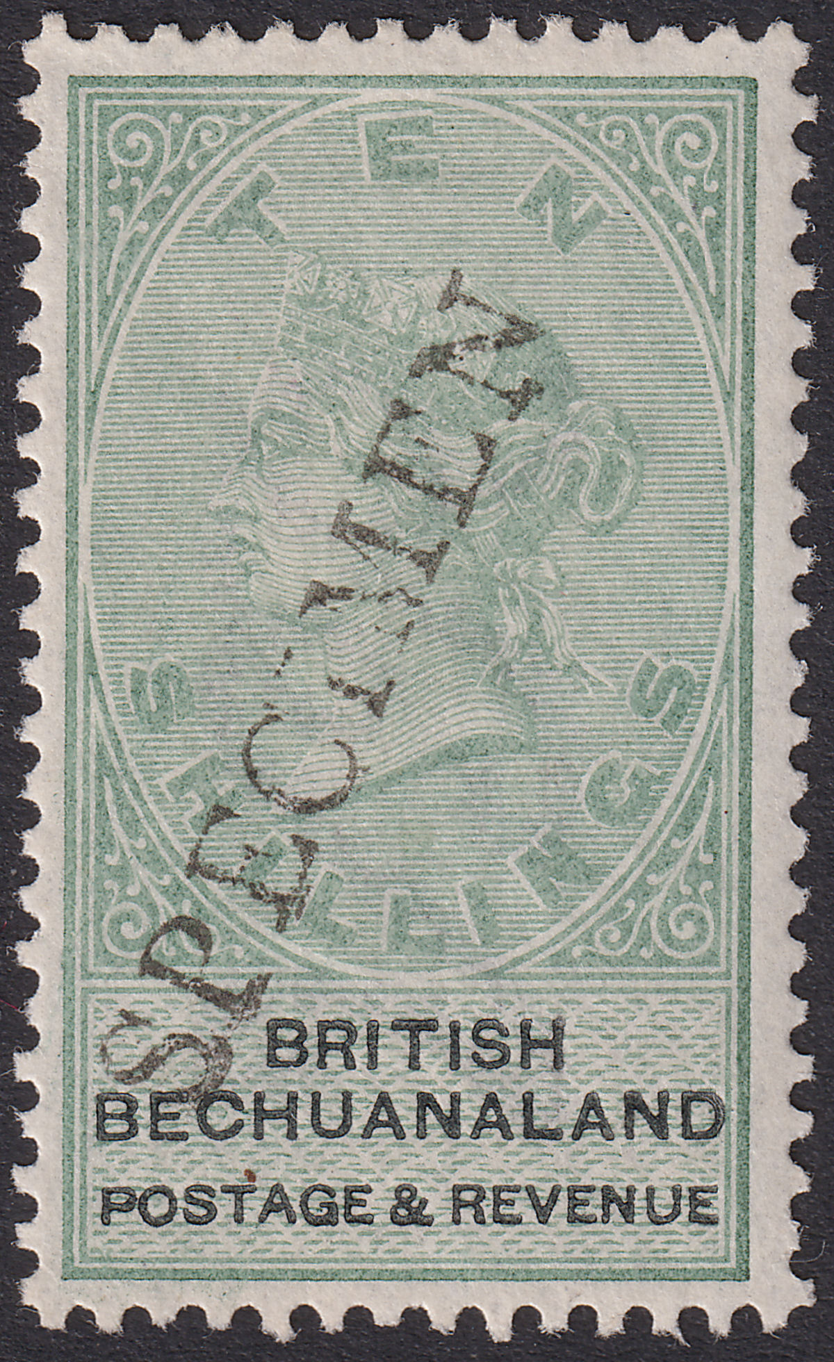 British Bechuanaland 1888 QV SPECIMEN Overprint 10sh Green and Black Mint SG19s