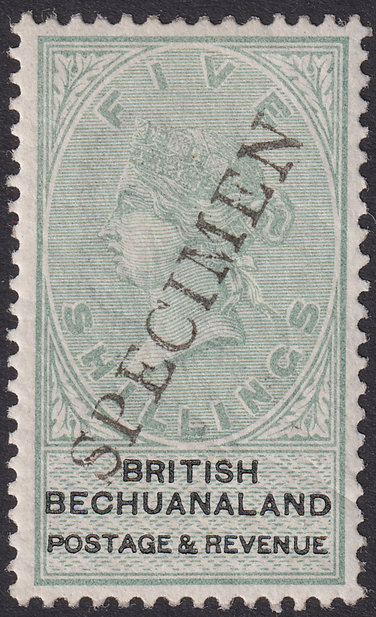 British Bechuanaland 1888 QV SPECIMEN Overprint 5sh Green and Black Mint SG18s
