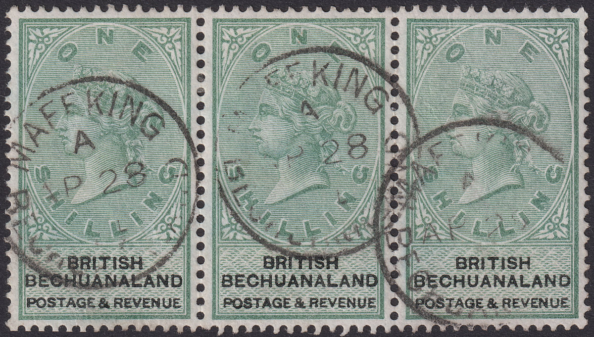 British Bechuanaland 1888 QV 1sh Green and Black Strip of 3 Used SG15 cat £54
