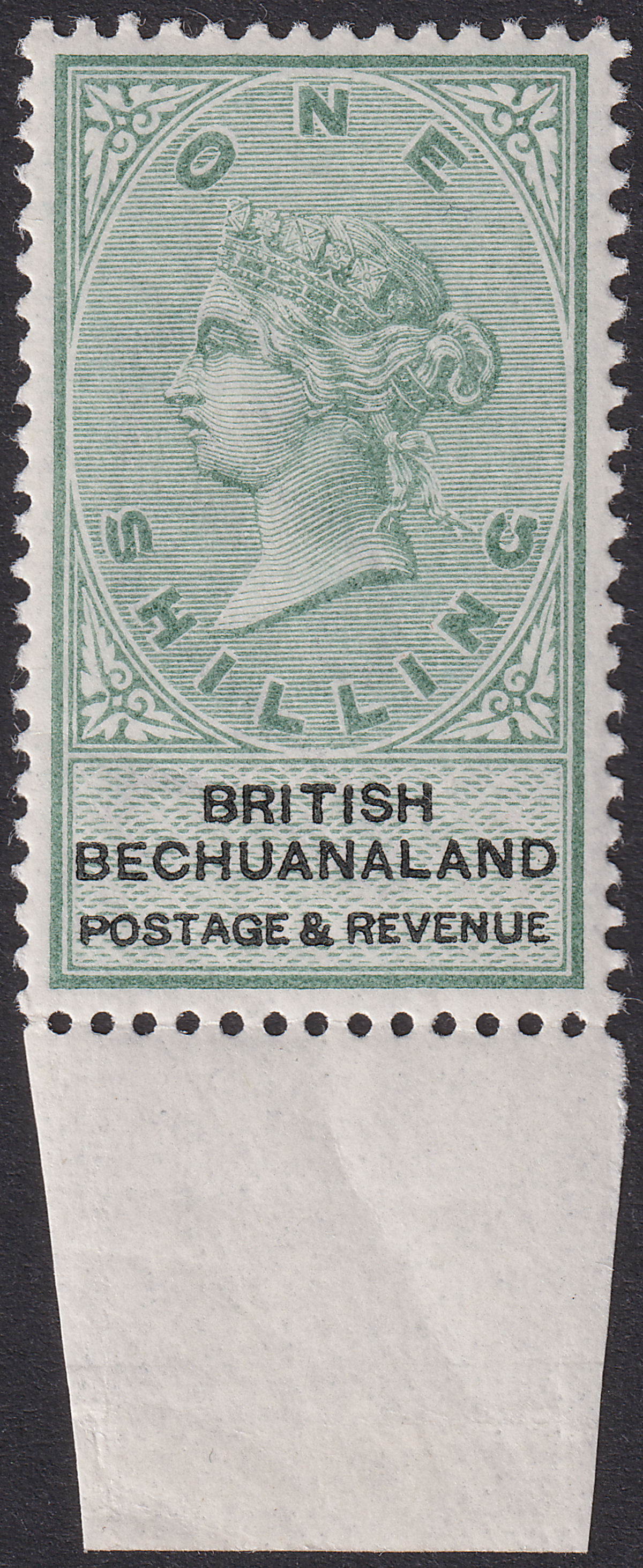British Bechuanaland 1888 QV 1sh Green and Black Marginal Mint SG15 cat £32