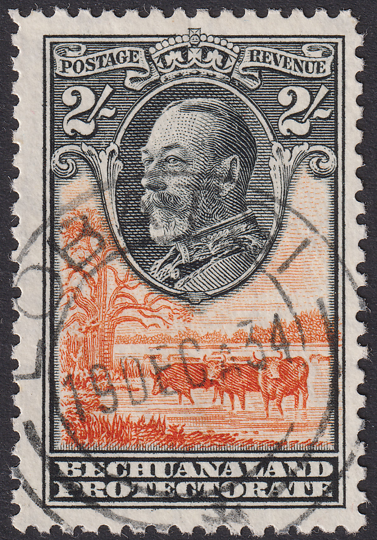 Bechuanaland Protectorate 1932 KGV 2sh Black and Orange Used SG106 cat £75