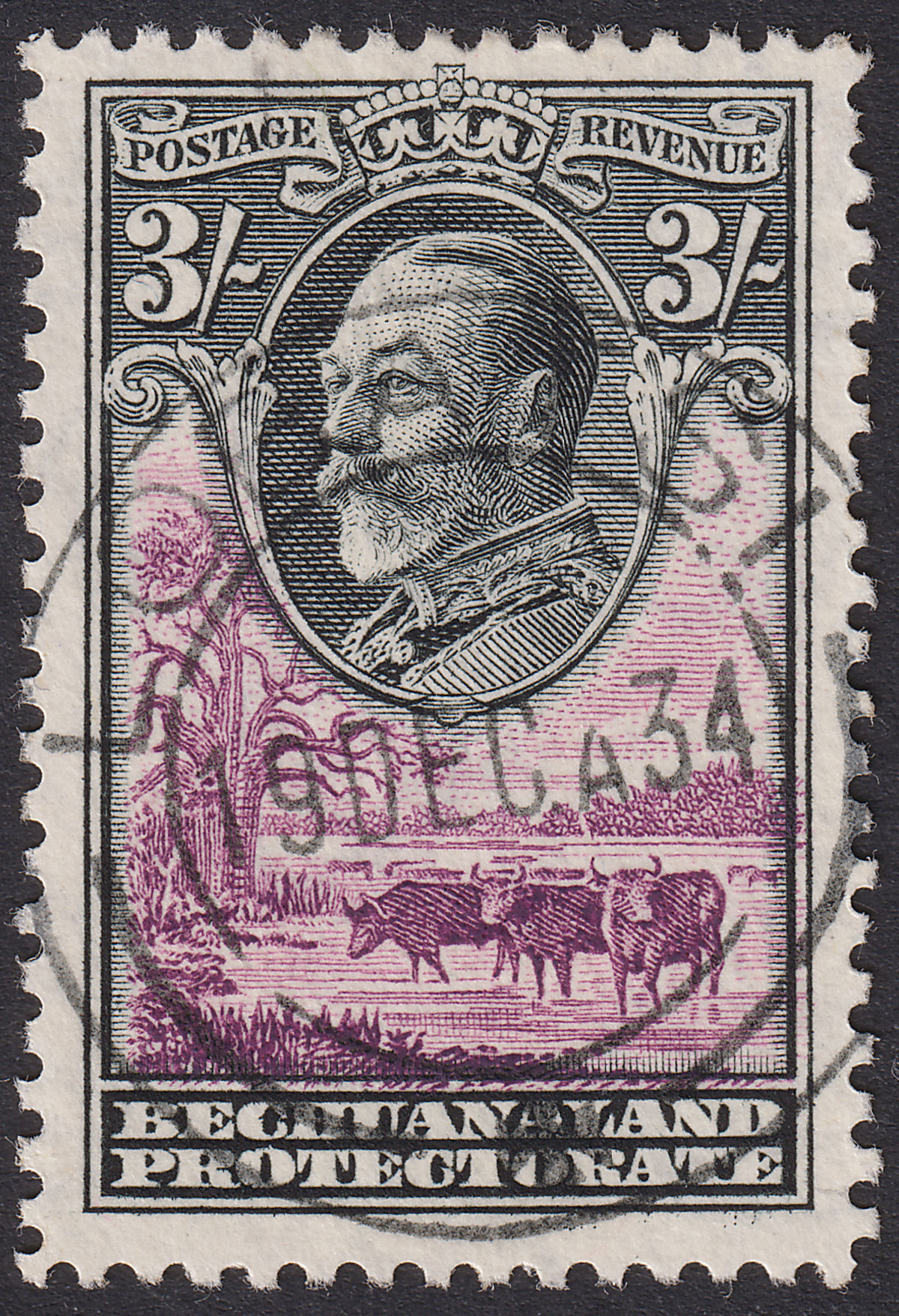 Bechuanaland Protectorate 1932 KGV 3sh Black and Purple Used SG108 cat £75