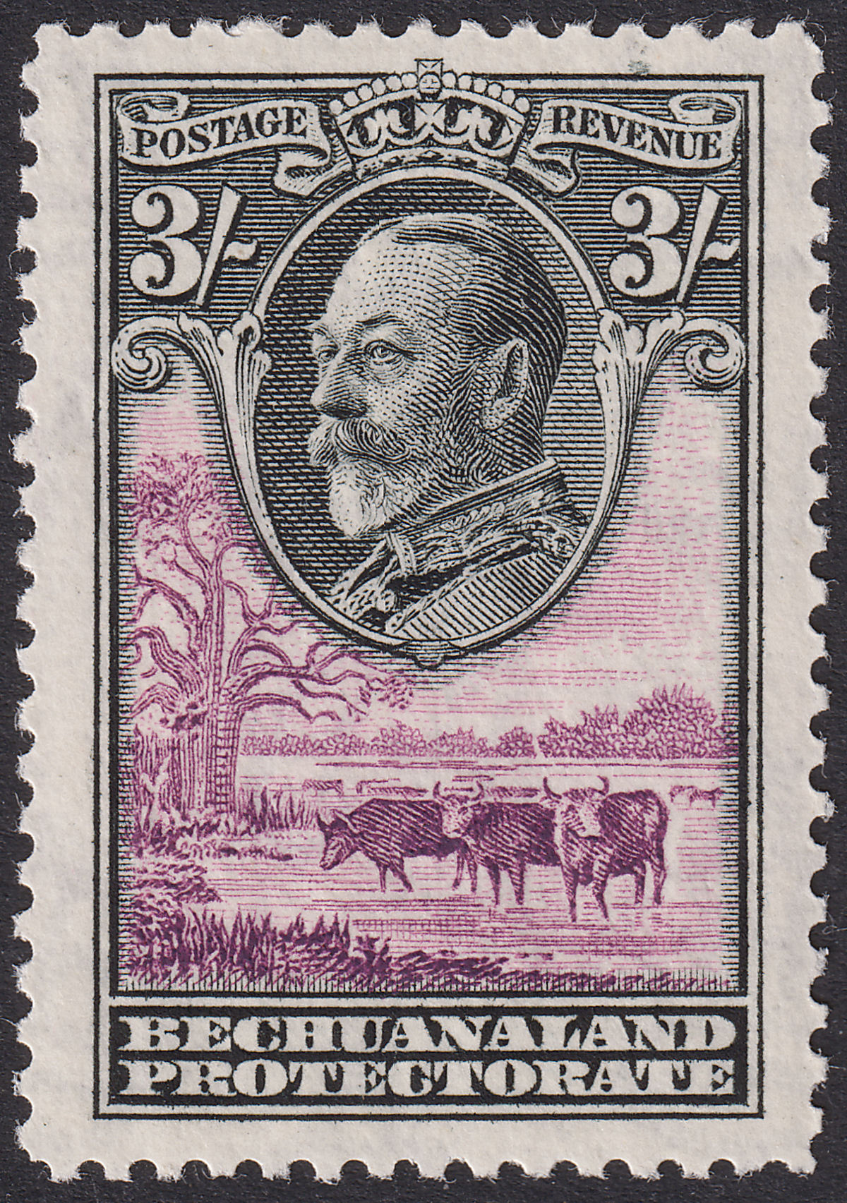 Bechuanaland Protectorate 1932 KGV 3sh Black and Purple UM Mint SG108 cat £48